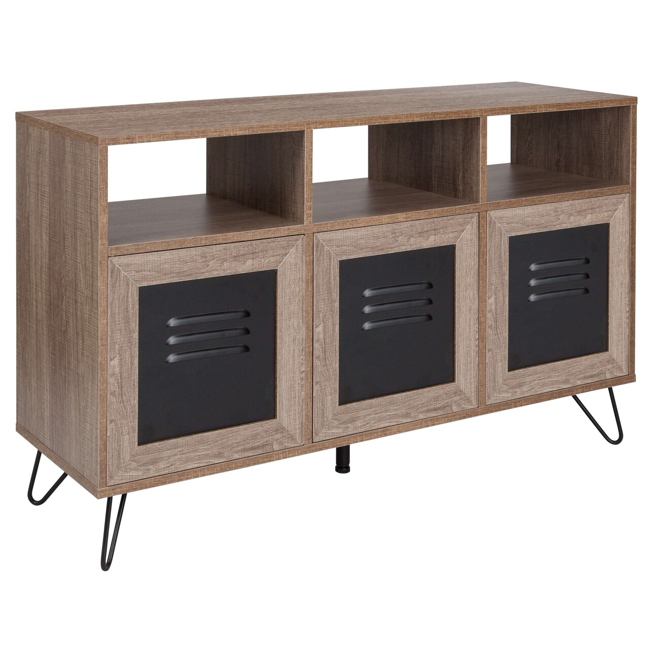 Emma and Oliver 44"W 3 Shelf Storage Console/Cabinet with Metal Doors